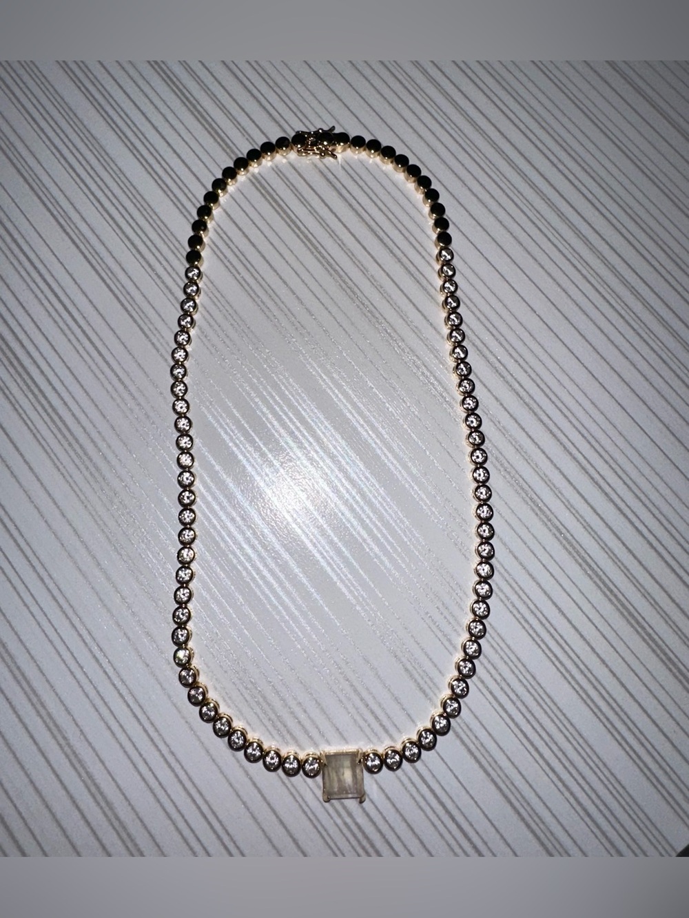 Gold Crystal Tennis Necklace with Clear Center Stone - Women Jewelry